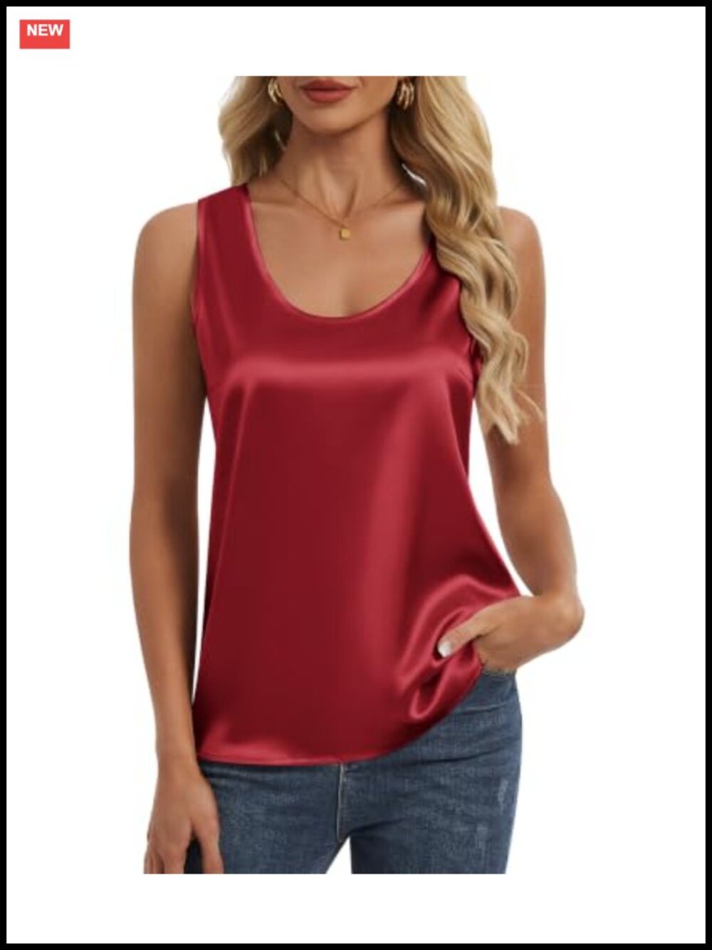 Satin Silk Tank Top Sleeveless Scoop Neck Camisole Summer Layering Basic